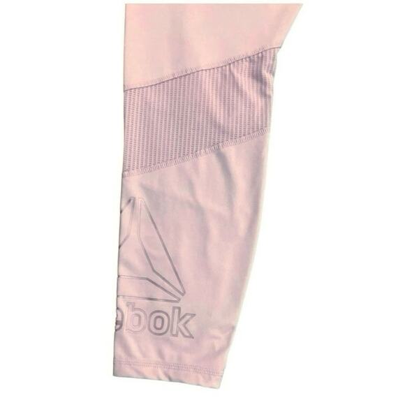Reebok Women's Pink Logo Activewear Yoga Mesh Insert Leggings Pants Pocket SZ L - Picture 7 of 9